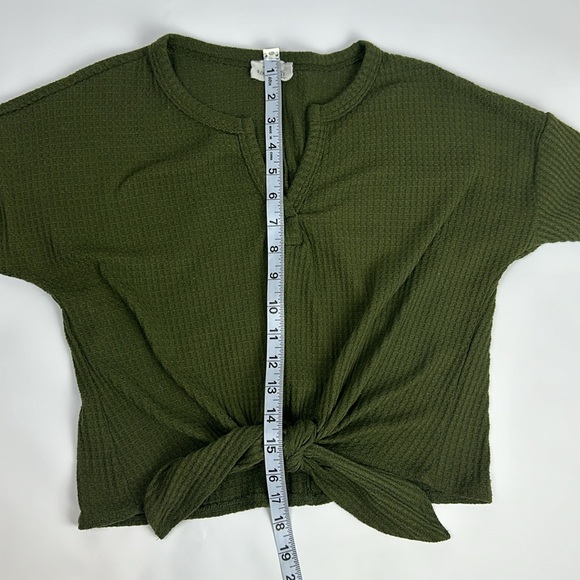 Rebel Society Waffle Knit Tie Front Top. Long Sleeve. Olive Green. Size Small. - Picture 5 of 8